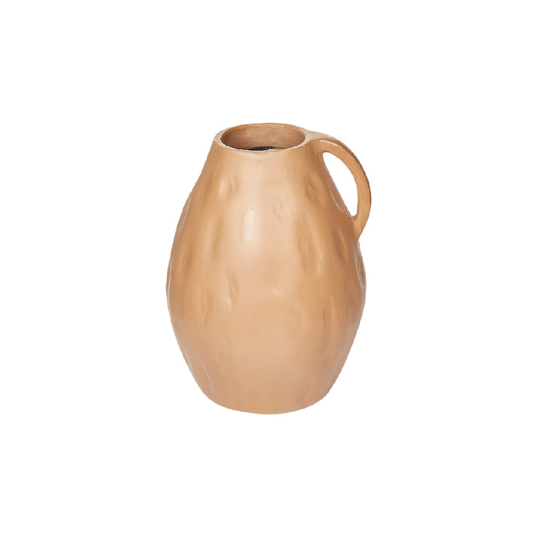 Rustic Terracotta Textured Ceramic Jug Vase - Handcrafted Decorative Pitcher for Farmhouse Decor