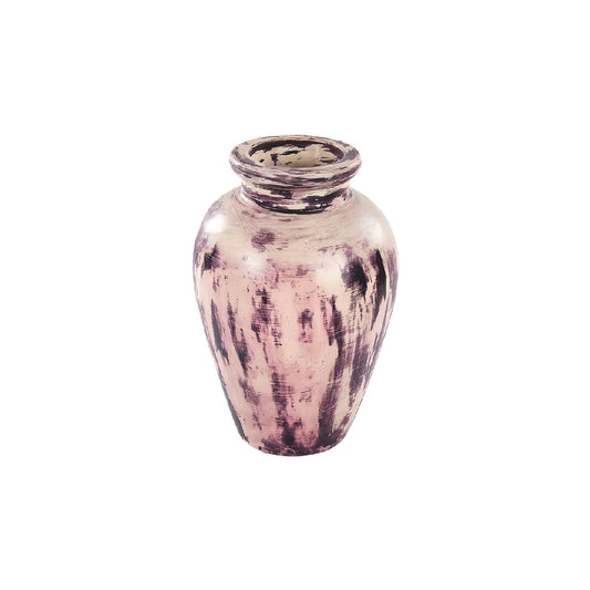 Rustic Hand-Painted Texture Ceramic Vase - Vintage Style Purple and Black Distressed Decorative Vase
