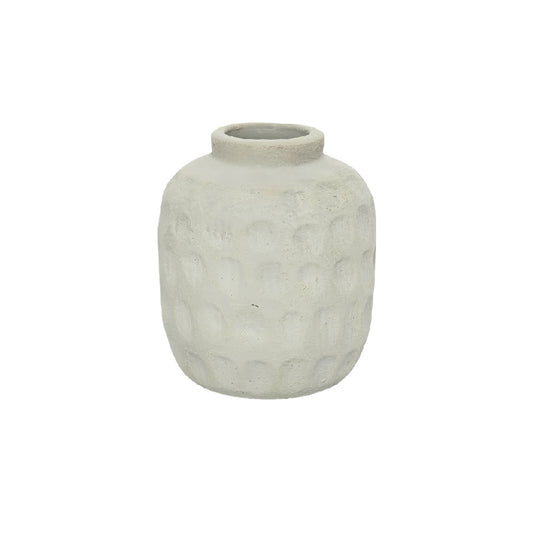 Industrial Style Hammered Texture Ceramic Vase - Gray Stone-Look Decorative Round Pot