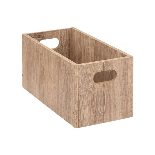Solid Wood Open Storage Bin with Side Handles, Natural Brown Finish