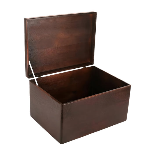 Solid Wood Storage Box with Lift-Off Lid, Dark Brown Finish